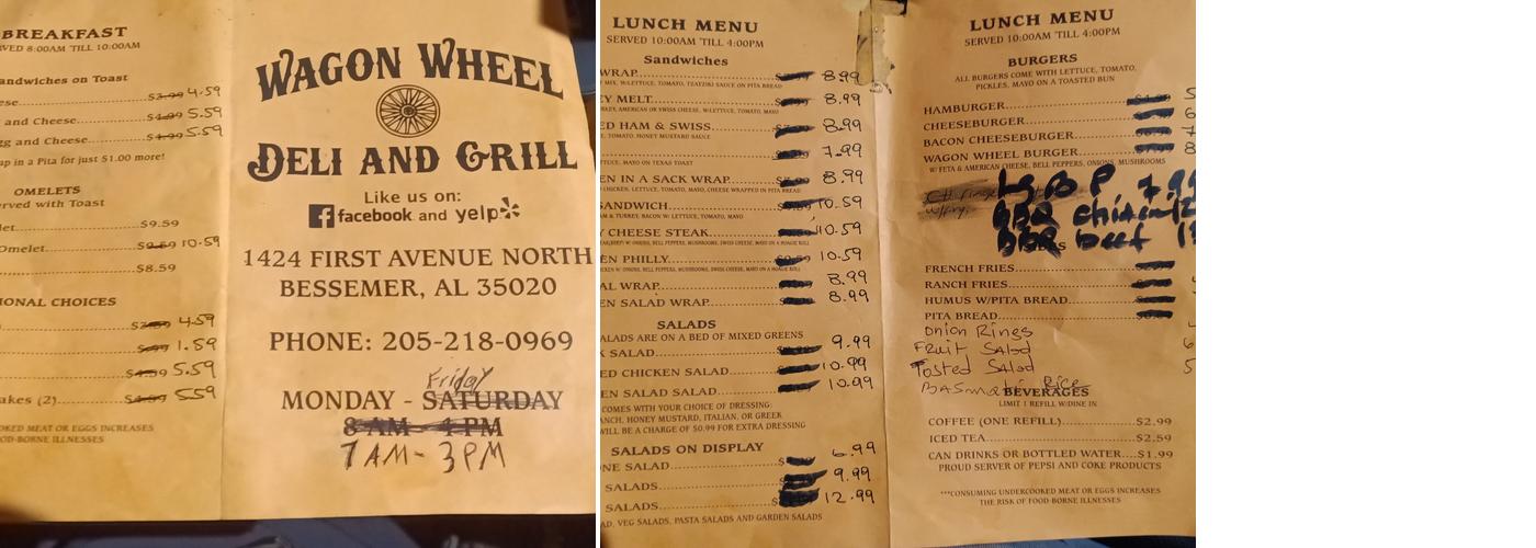 Wagon Wheel Deli and Grill Menu