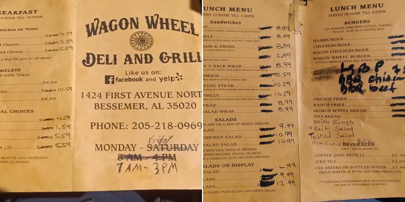 Wagon Wheel Deli and Grill Menu