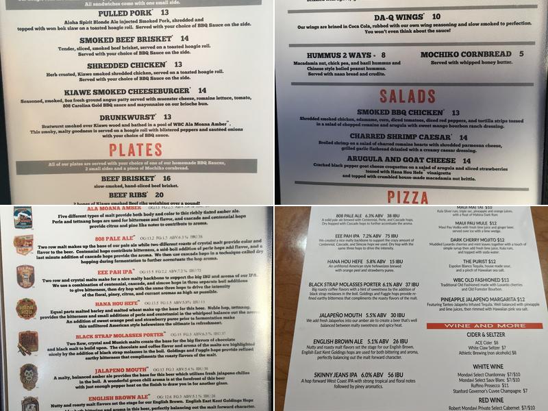 Waikiki Brewing Company, Kakaako Menu
