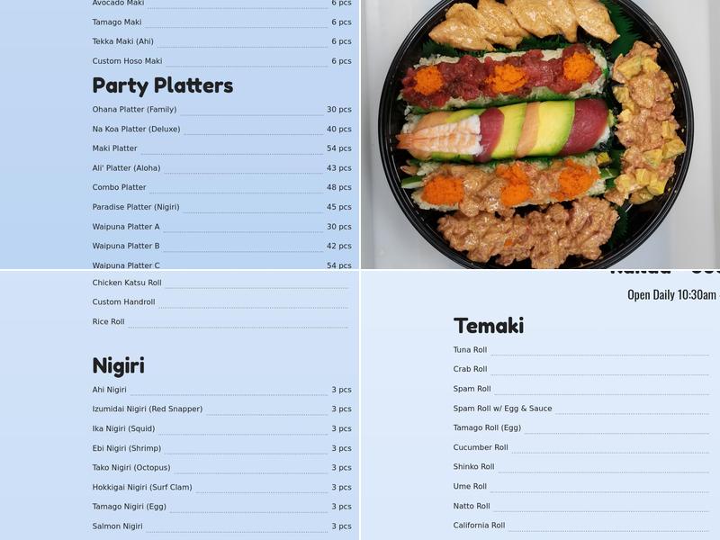 Kailua-Waipuna Sushi Menu