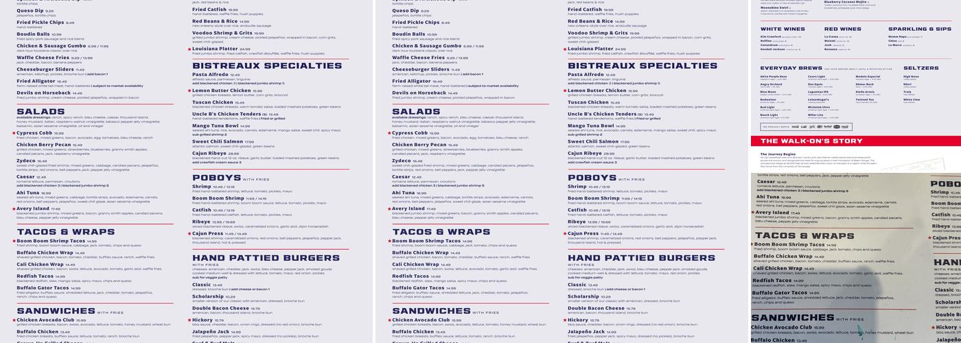 Walk-On's Menu