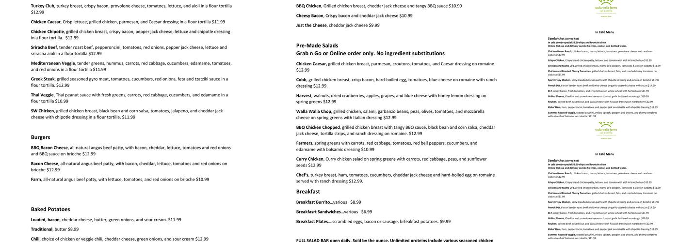 Walla Walla Farms Café and Catering Menu