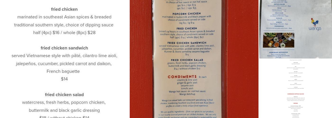 Wangs Menu