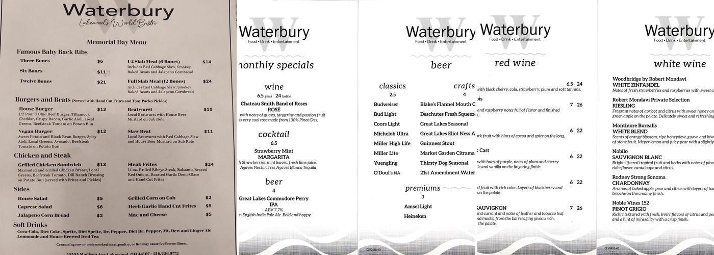 Waterbury Bistro Menu