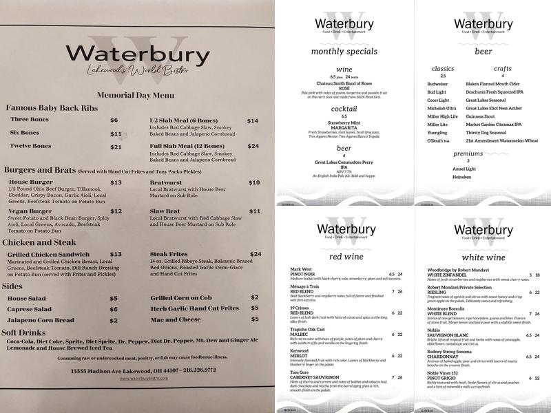 Waterbury Bistro Menu