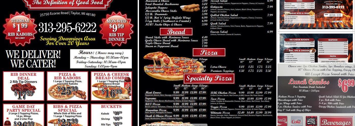 Websters Pizza & BBQ Menu
