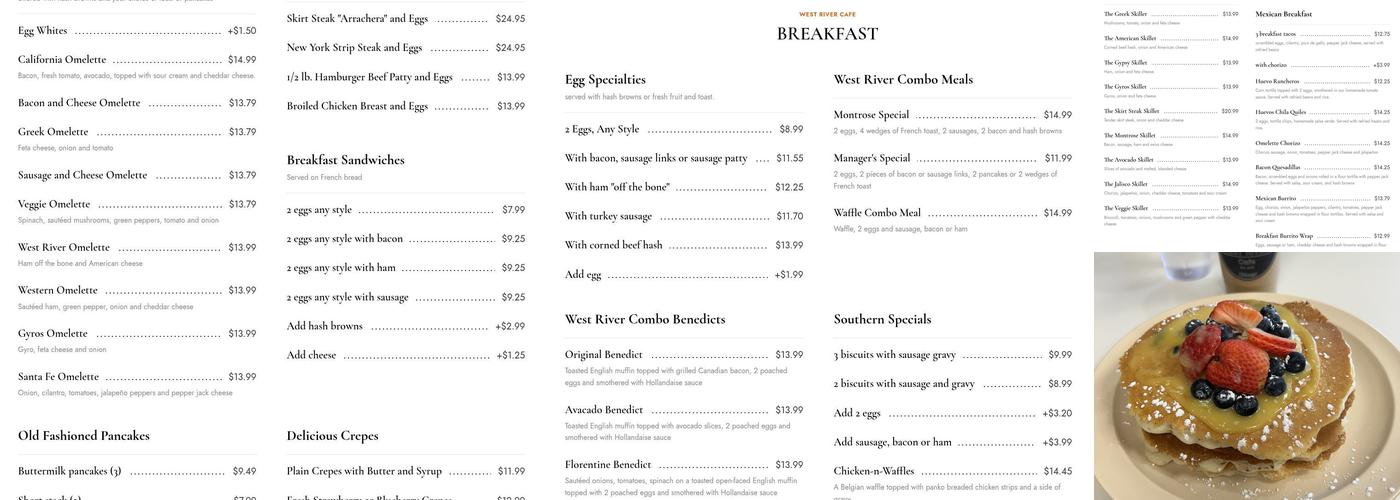 West River Cafe Menu