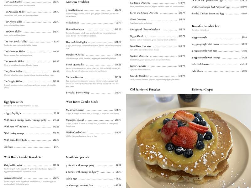 West River Cafe Menu