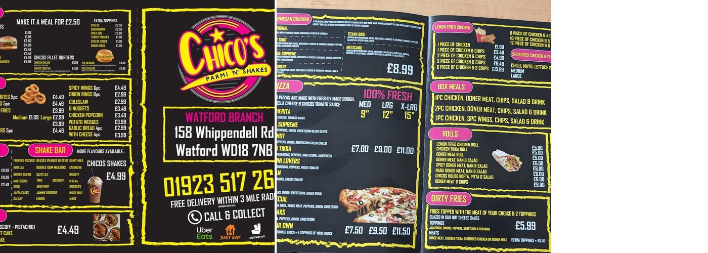 Chico's Parmi n Shakes Menu