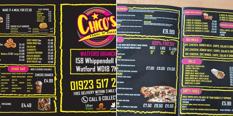 Chico's Parmi n Shakes Menu