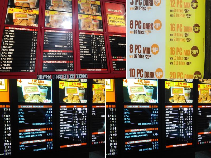 Williams Chicken Menu