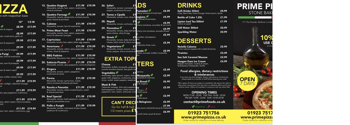 Prime Pizza Stonebaked Menu