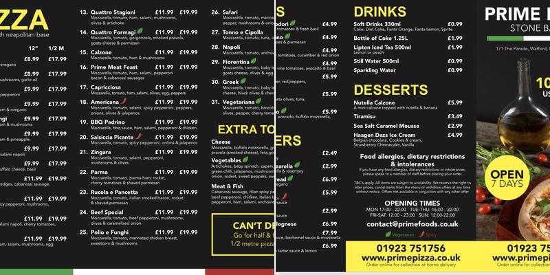 Prime Pizza Stonebaked Menu