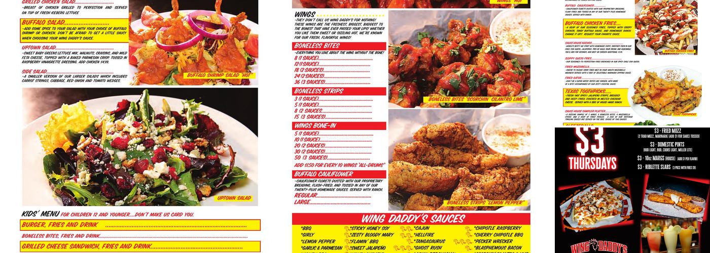 Wing Daddy's Sauce House Menu