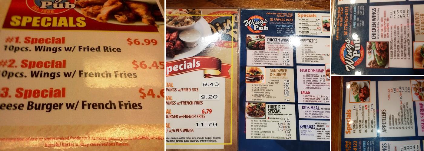Wings Pub Menu