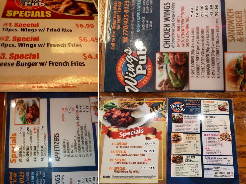 Wings Pub Menu