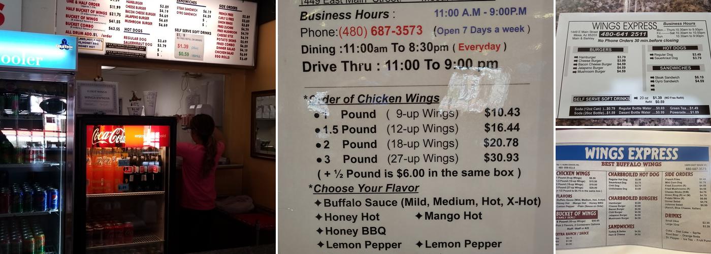 Wings Express Menu