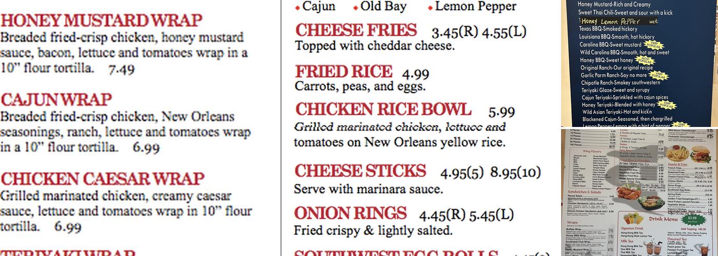 Wing World Menu