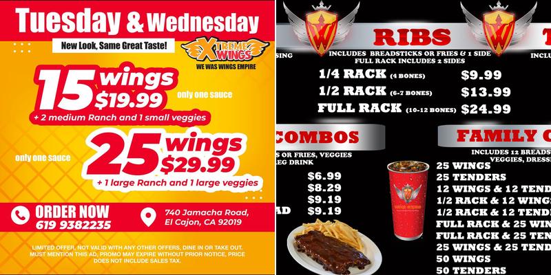 Xtreme Wings Menu