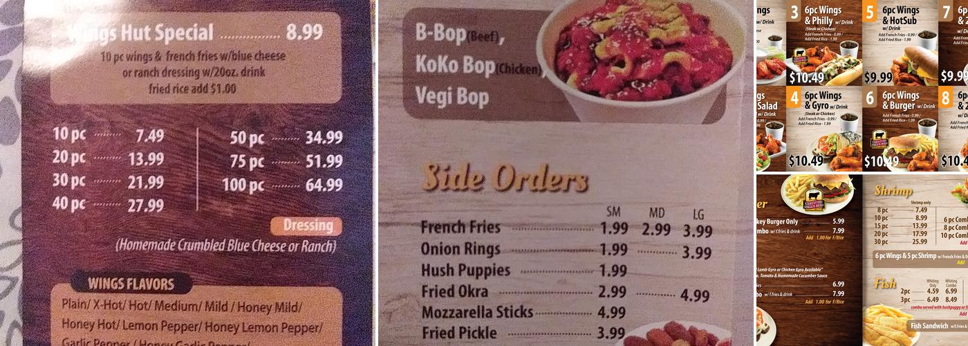 Wings Hut Menu