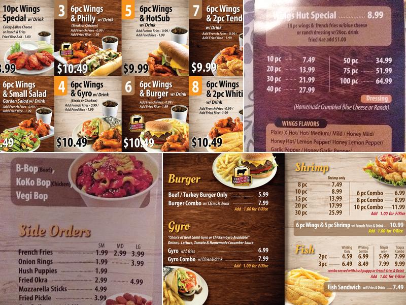 Wings Hut Menu