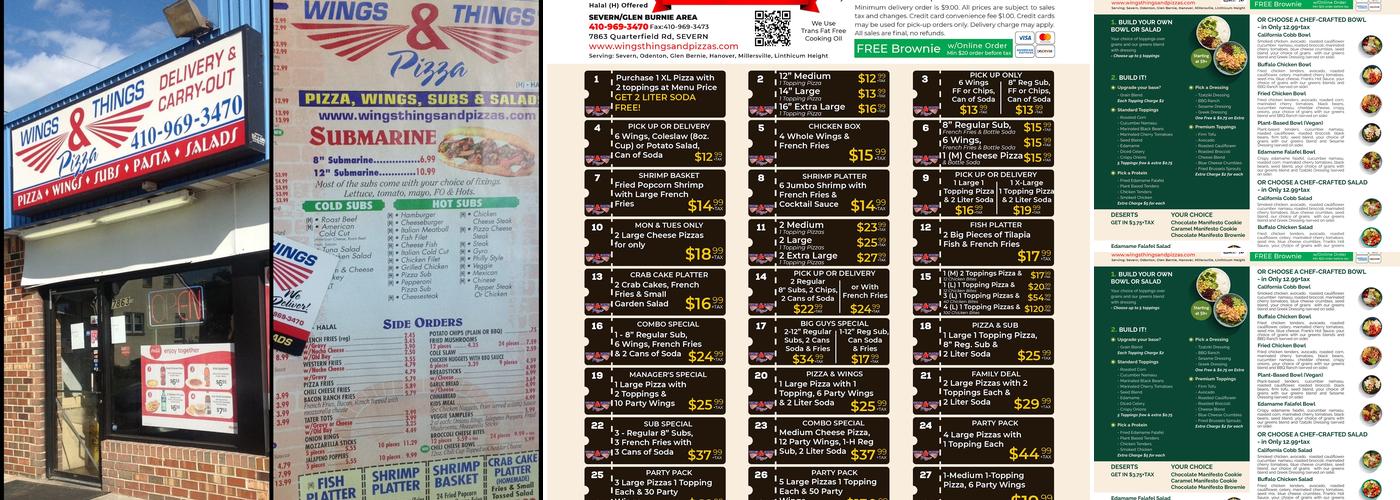 Wings Things & Pizza Menu