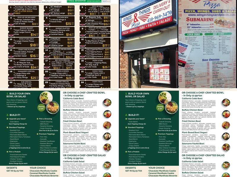 Wings Things & Pizza Menu