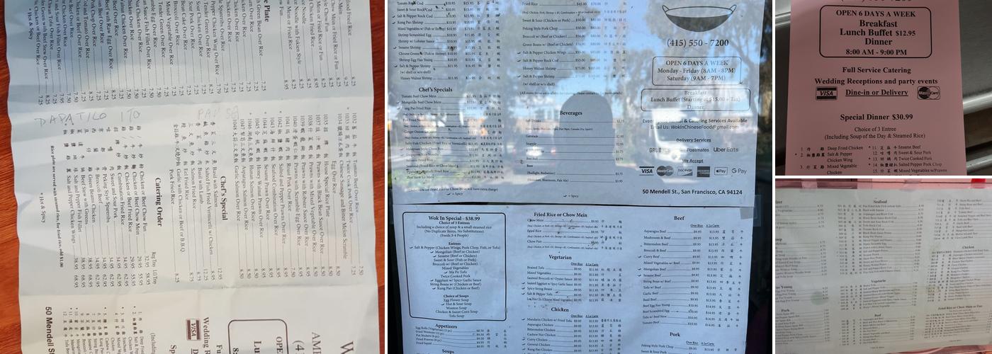 Wok-In Cafeteria Menu