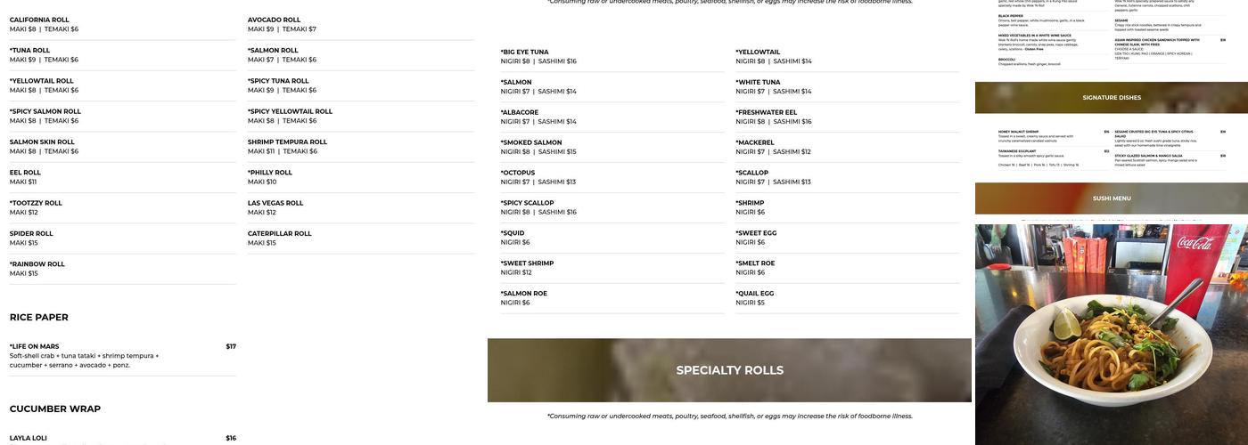 Wok 'N Roll Old Town ; Sushi, Music, Bar Menu