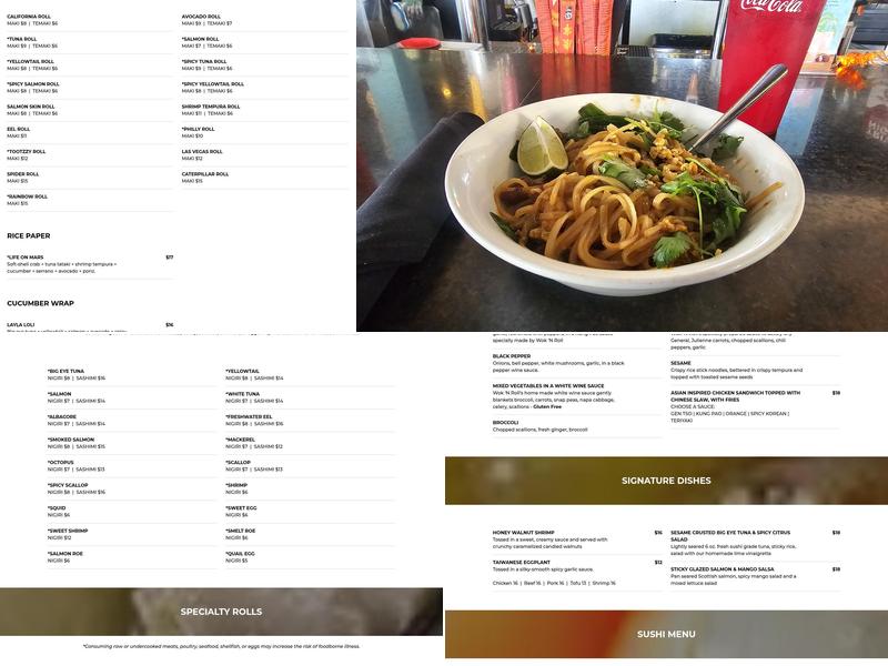 Wok 'N Roll Old Town ; Sushi, Music, Bar Menu