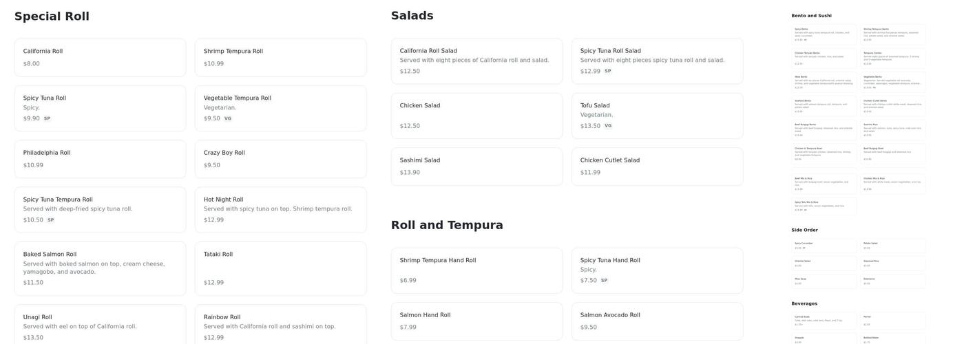 Wow Bento & Roll Menu