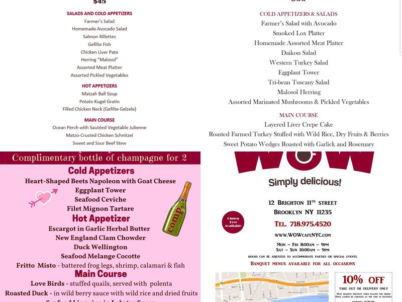 WOW Cafe Menu