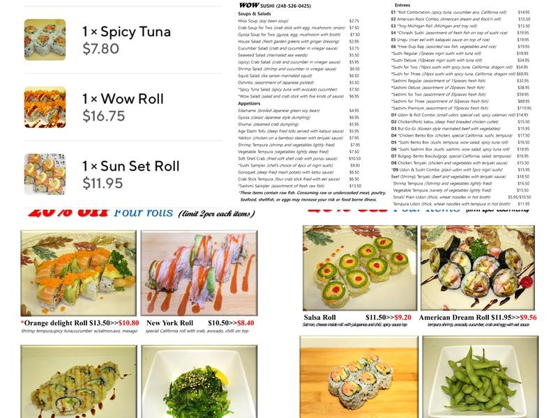 Wow Sushi Menu