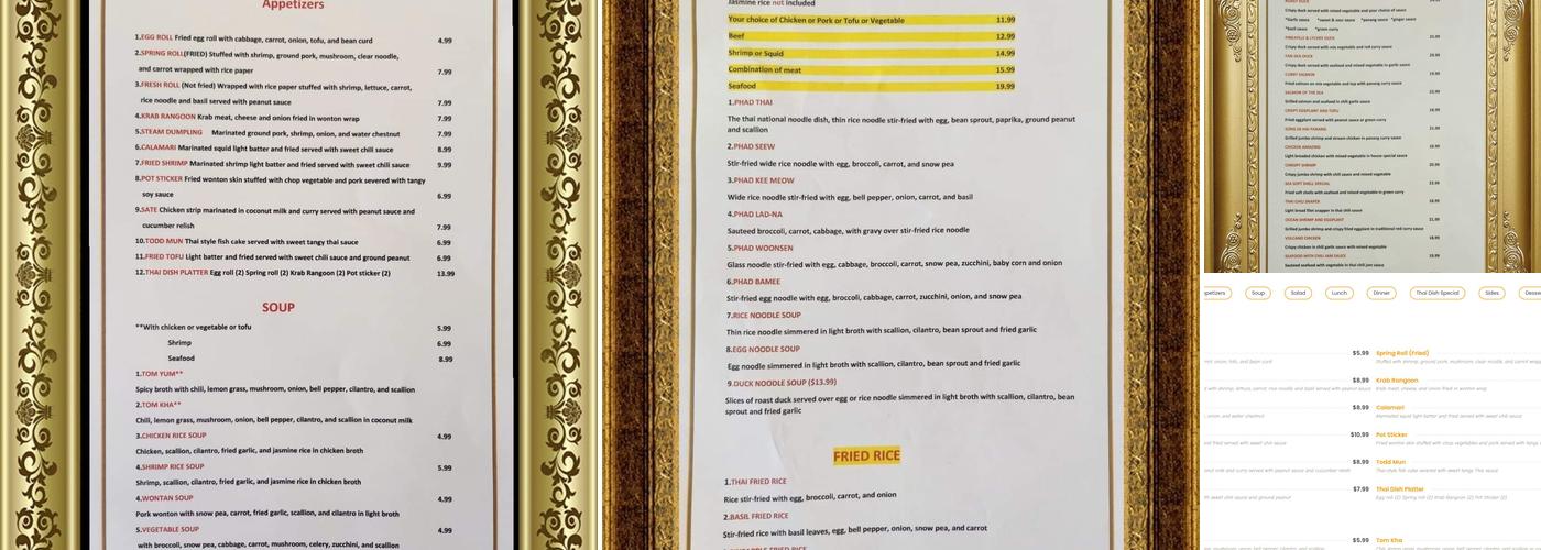 Thai Dish Restaurant Menu