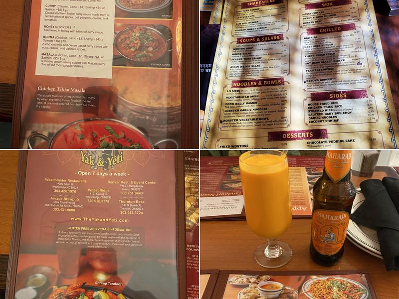Yak & Yeti Restaurant and Event Center - Denver Menu