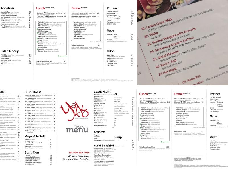 Yakko Sushi Japanese Restaurant Menu