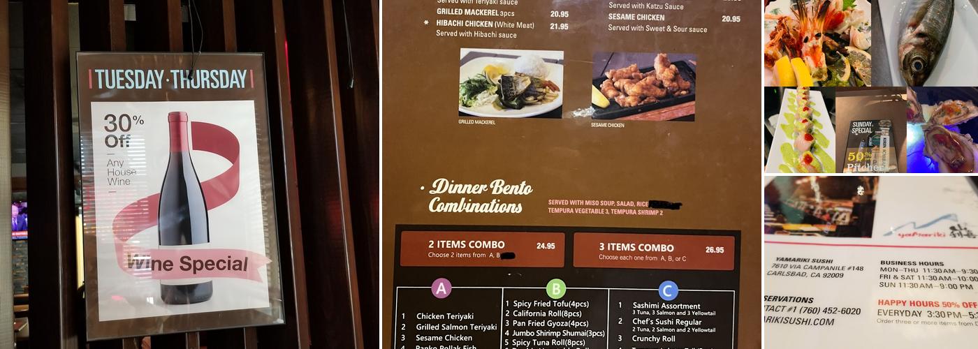Yamariki Sushi Menu
