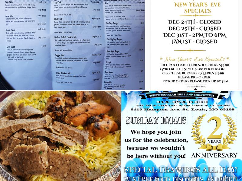 Yapi Mediterranean Subs and Sandwiches Menu