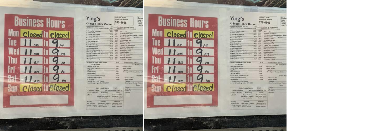 Ying's Chinese Takee Outee Menu