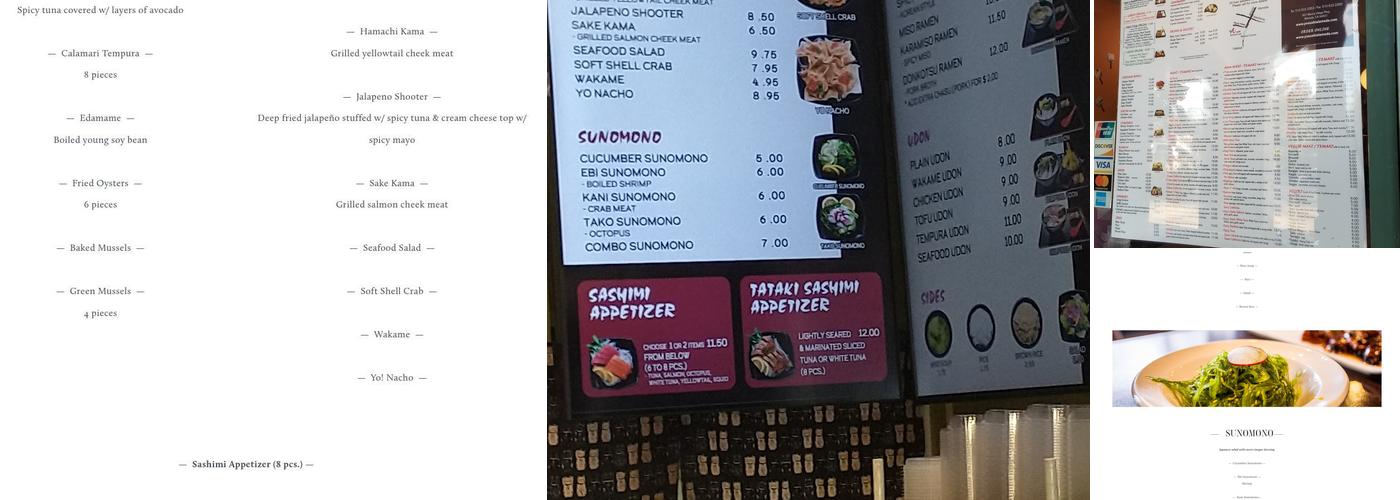 Yo Sushi Menu