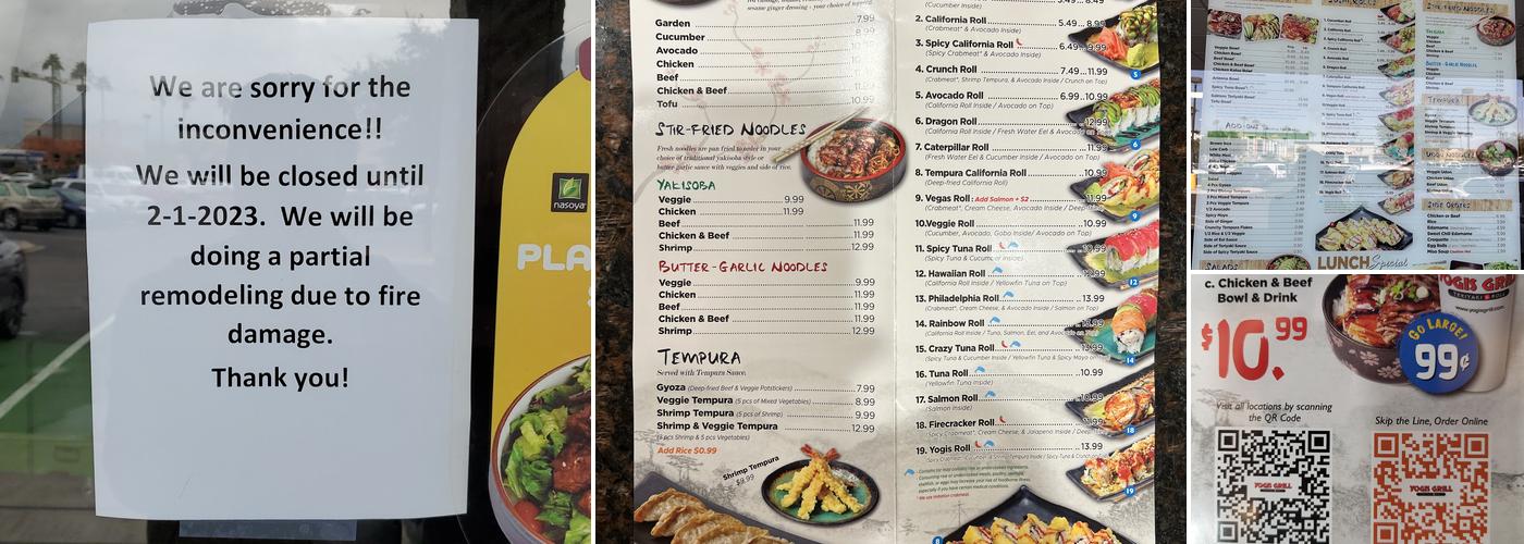Yogis Grill Menu