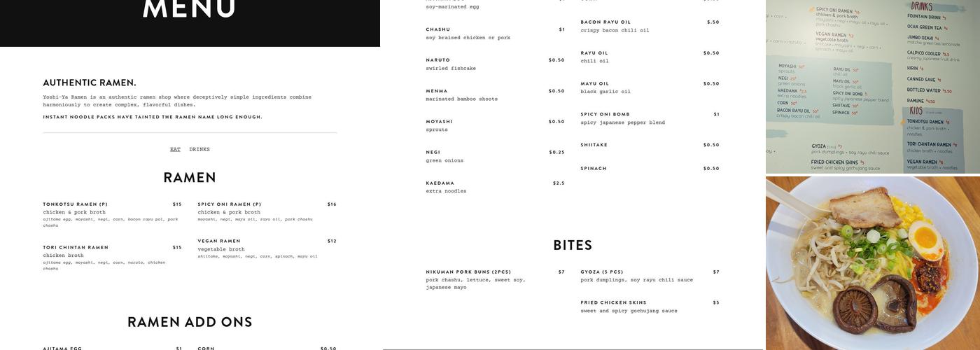YOSHI-YA RAMEN Menu
