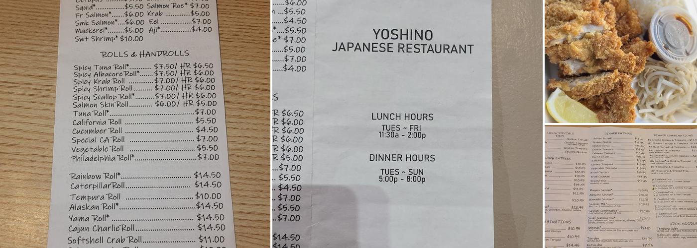 Yoshino's Japanese Restaurant Menu