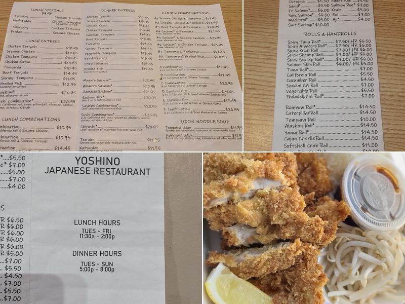 Yoshino's Japanese Restaurant Menu