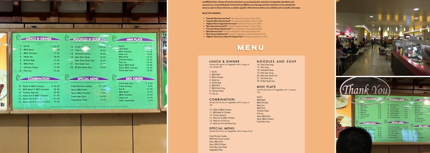 Yummy Korean B-B-Q Menu