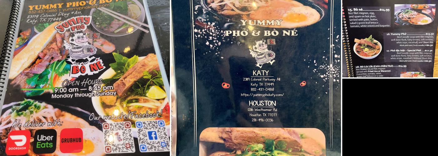 Yummy Pho & Bo Ne Menu
