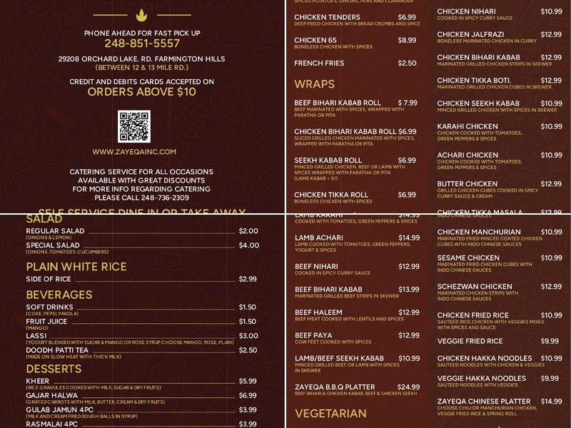 Zayeqa Menu