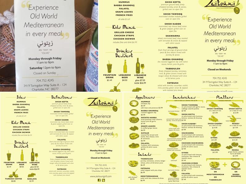 Zeitouni Mediterranean Grill Menu