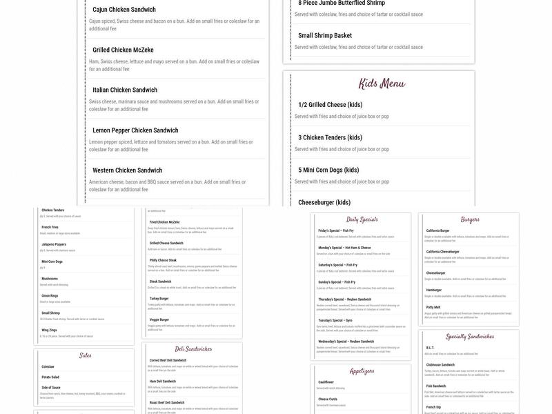 Zeke's Place Menu