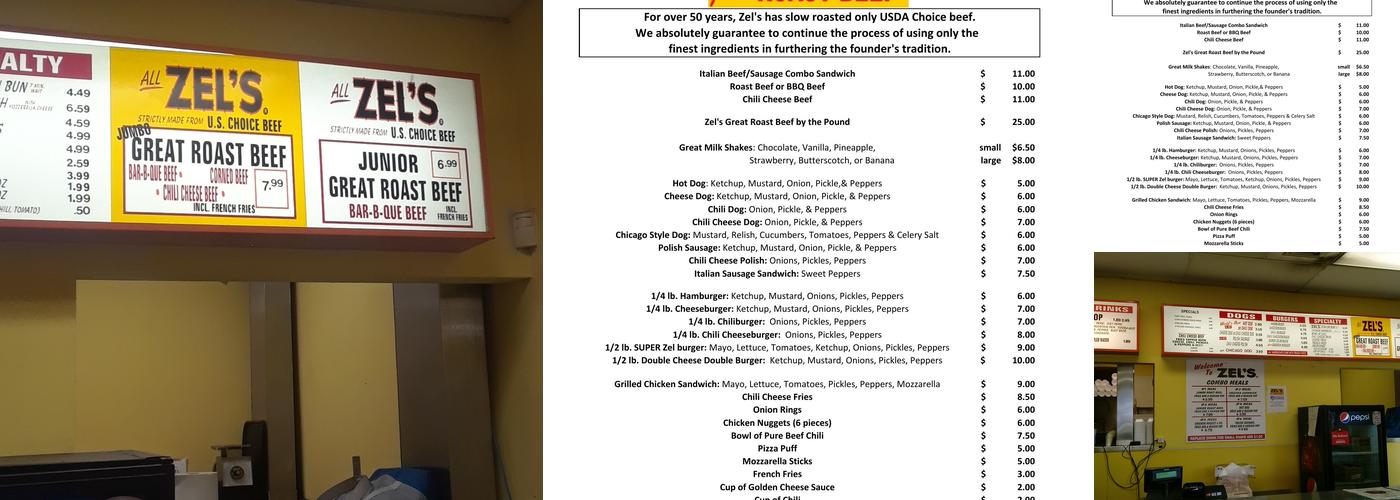 Zel's Roast Beef Menu